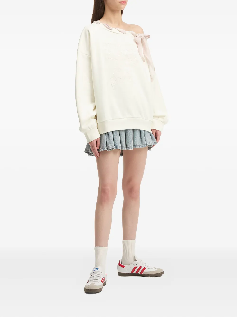 Musium Div. Tie-detail Embroidered Sweatshirt In White