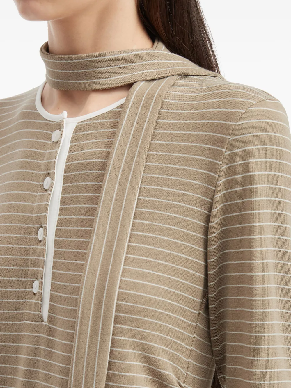 B+ab Striped Tie-neck Top In Brown