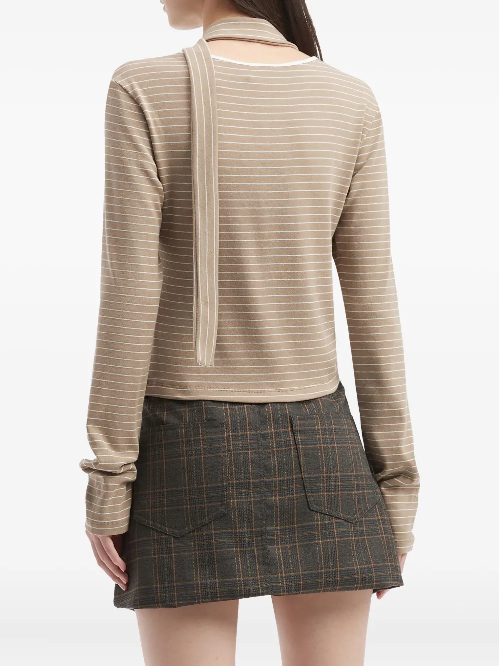 B+ab Striped Tie-neck Top In Brown