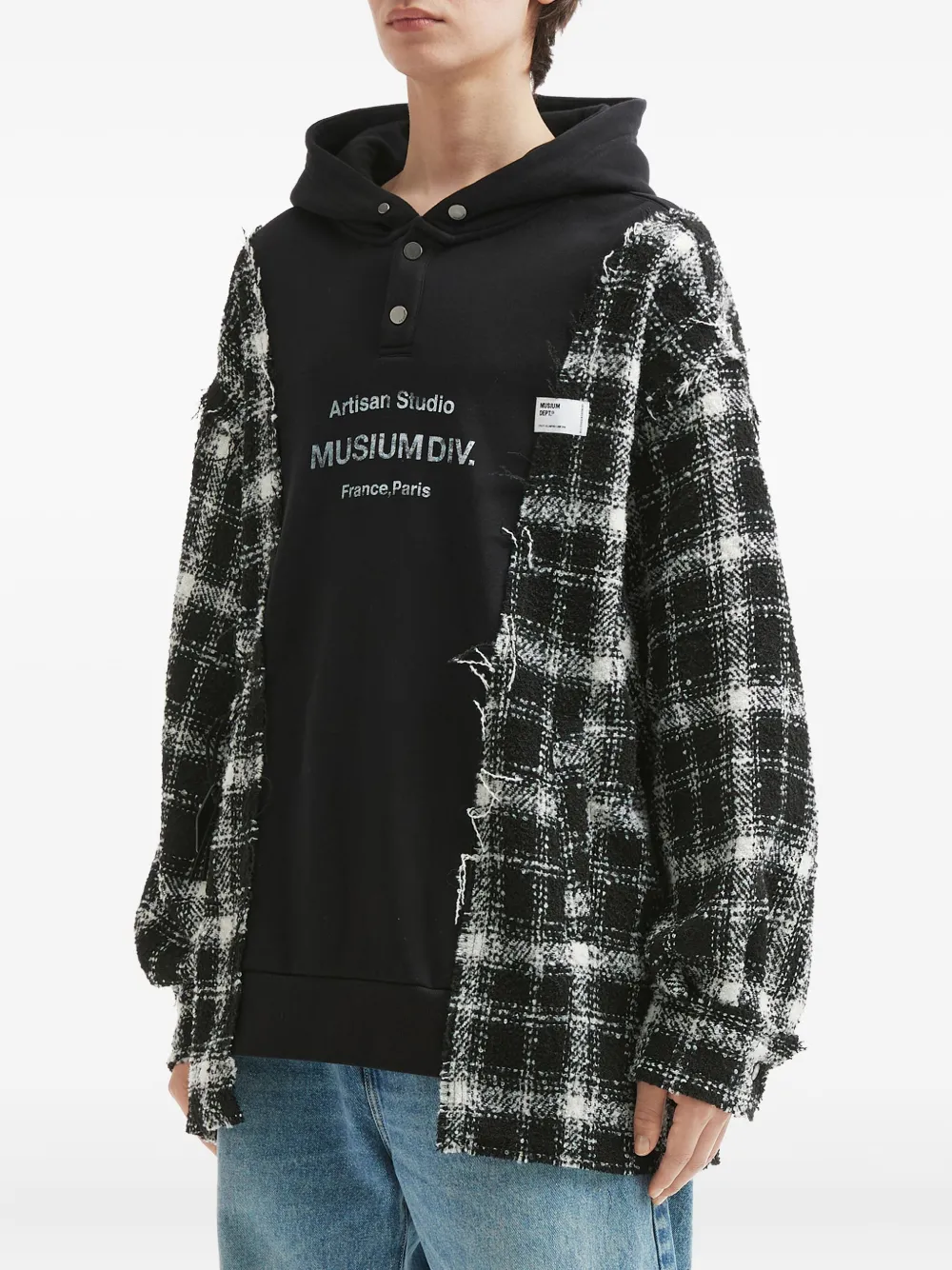 Musium Div. Geruite trui met capuchon Zwart