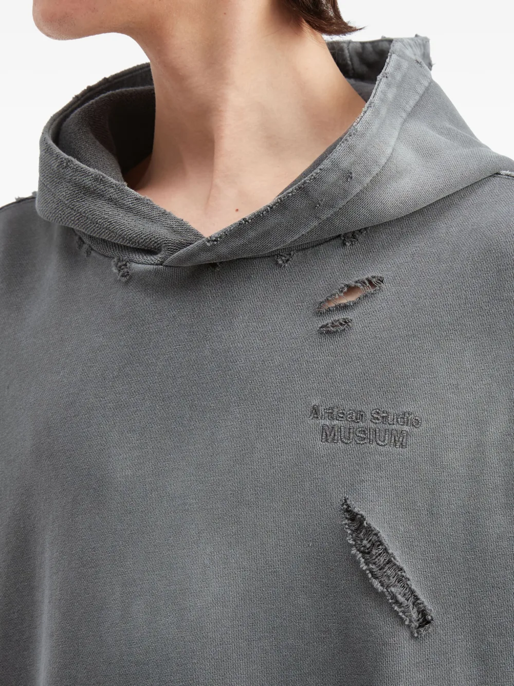 Musium Div. Gerafelde hoodie met vlakken Grijs