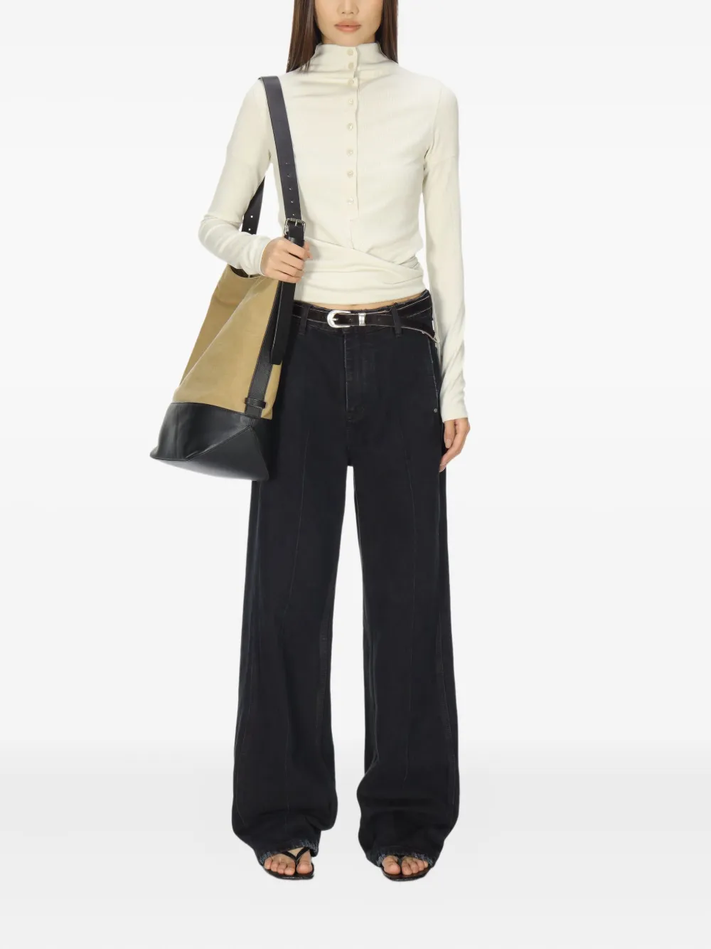Low Classic Buttoned Knot-detail T-shirt In Neutral