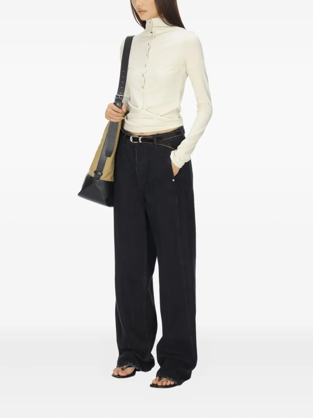 Low Classic Buttoned Knot-detail T-shirt In Neutral