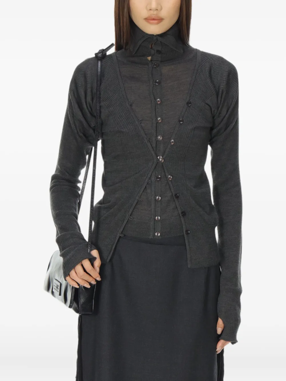 Low Classic Layered Fitted Cardigan In Black