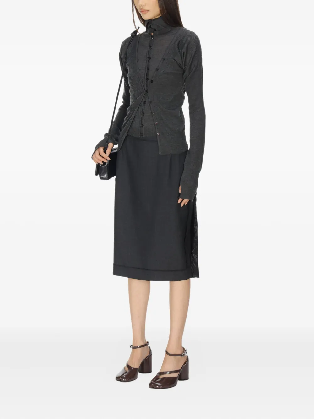 Low Classic Layered Fitted Cardigan In Black