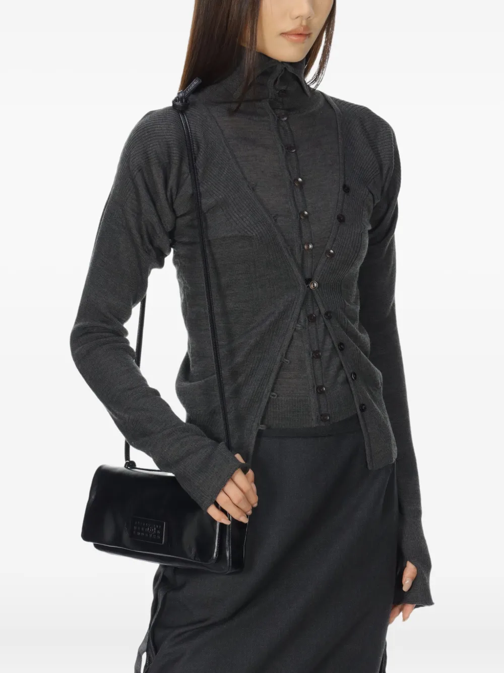Low Classic Layered Fitted Cardigan In Black