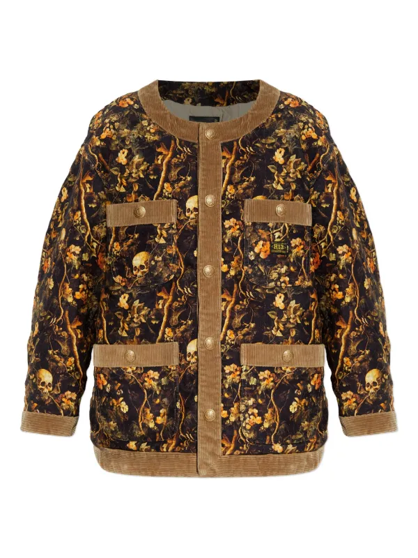 R13 Skull-print Floral Jacket in Brown