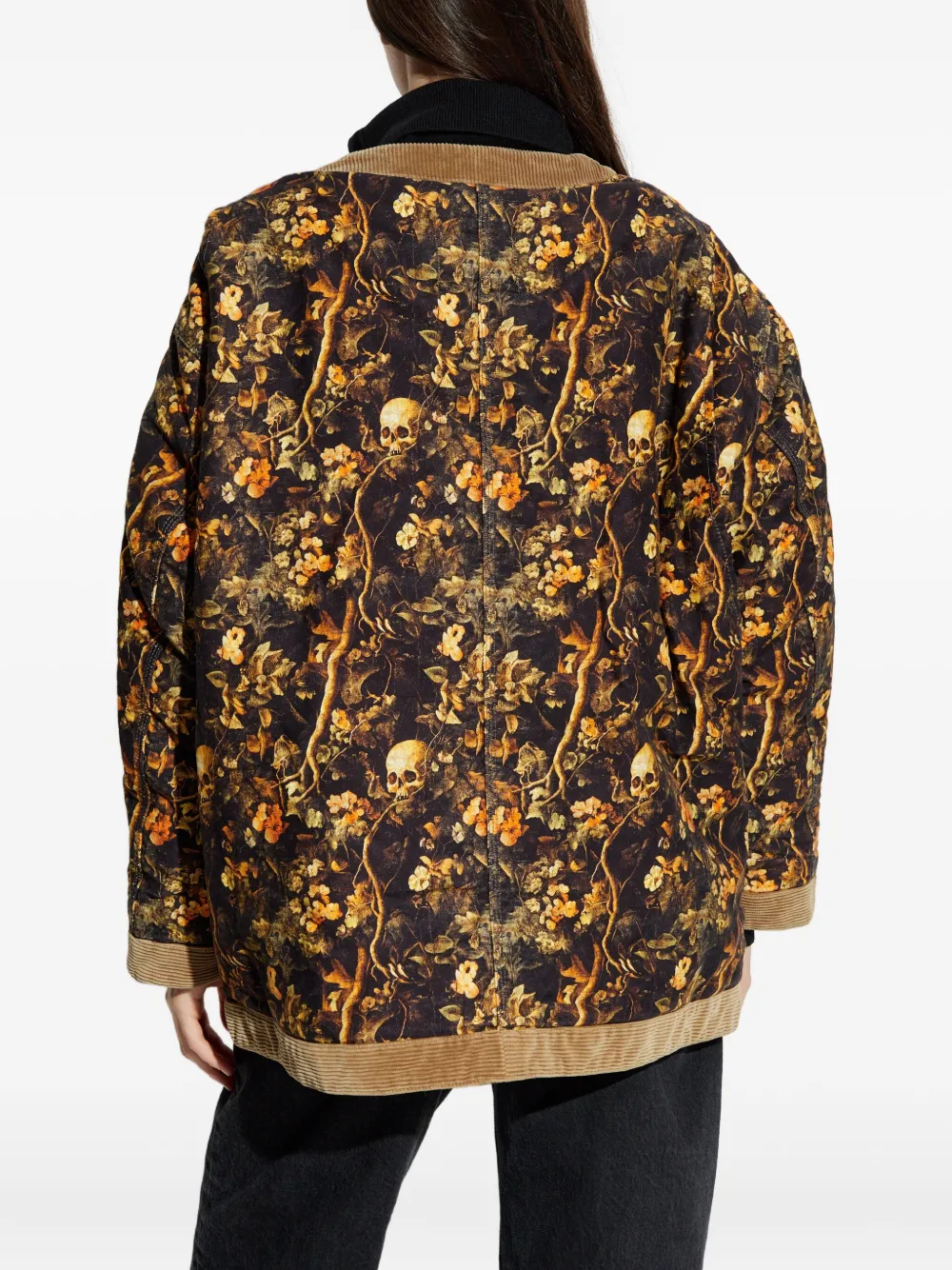 R13 Jack met doodskopprint en bloemenprint Bruin