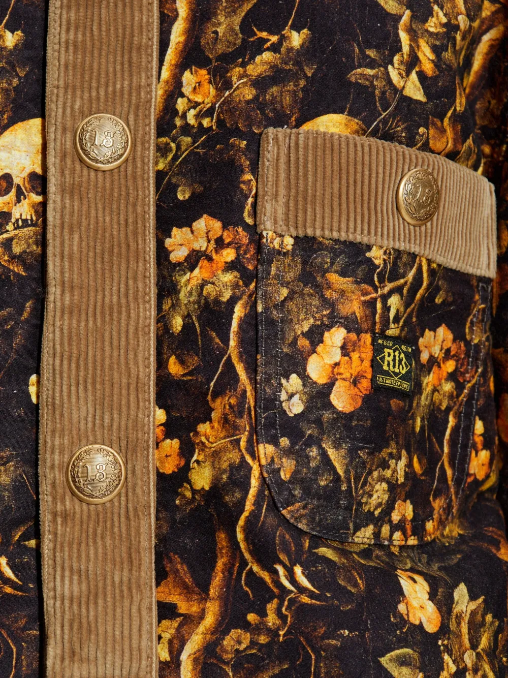 R13 Jack met doodskopprint en bloemenprint Bruin