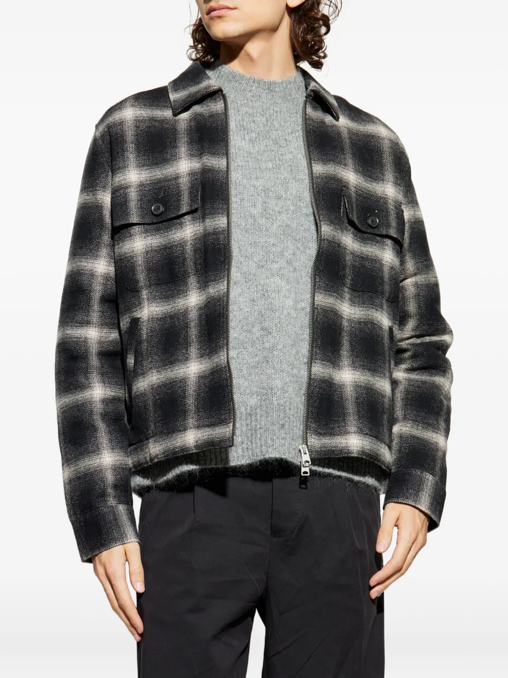 Allsaints Bayo Plaid Zip-up Overshirt - Black 