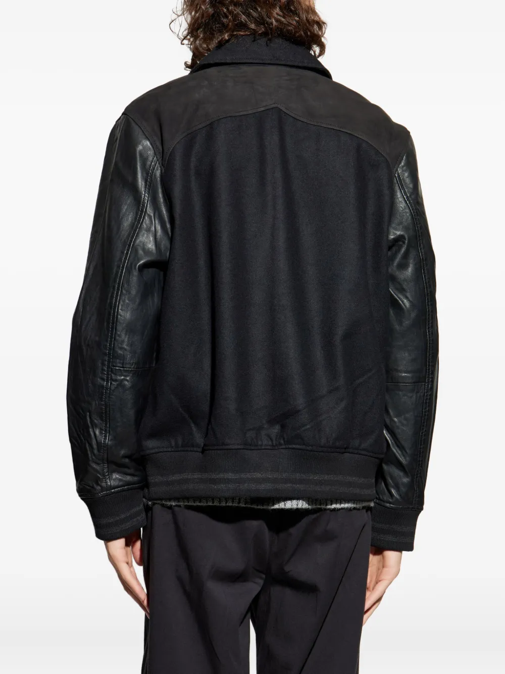AllSaints Endleton leren jack met vlakken Zwart
