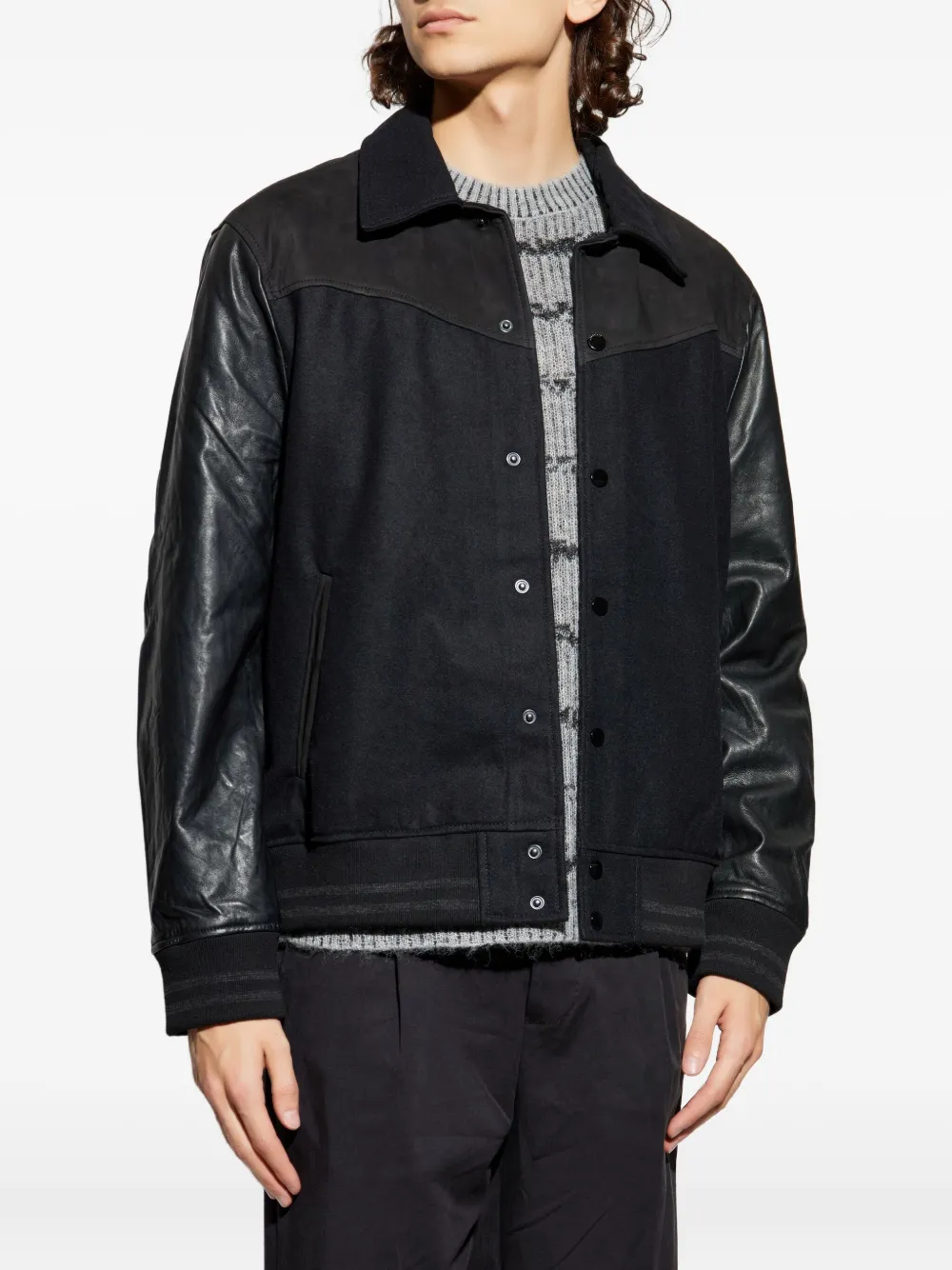  Allsaints Endleton Leather Panelled Jacket - Black 