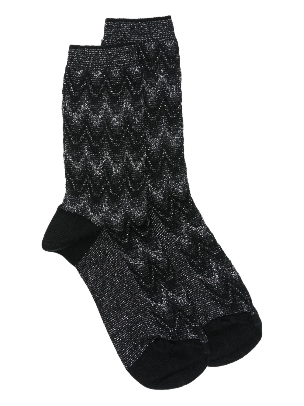 Missoni Chevron Pattern Cotton Mid-calf Socks In Black