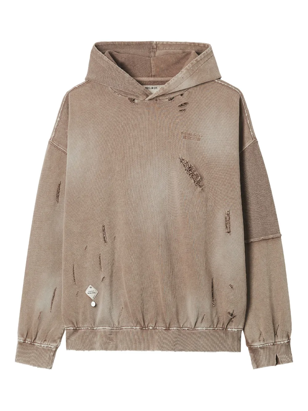 Musium Div. distressed panelled hoodie | Brown | Image 1