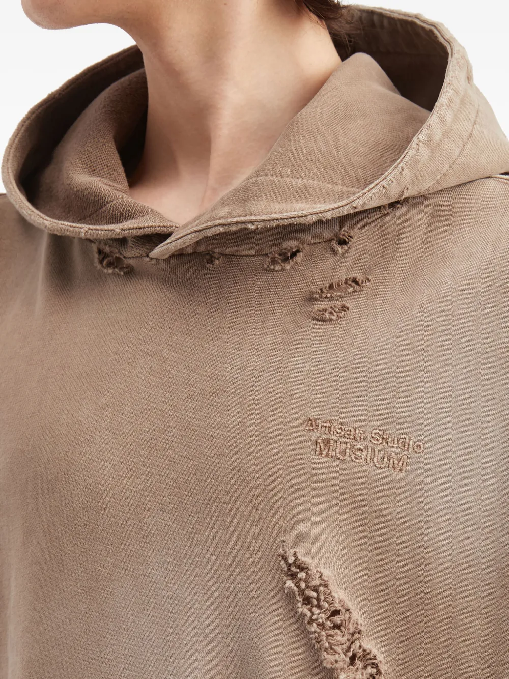 Musium Div. Gerafelde hoodie met vlakken Bruin