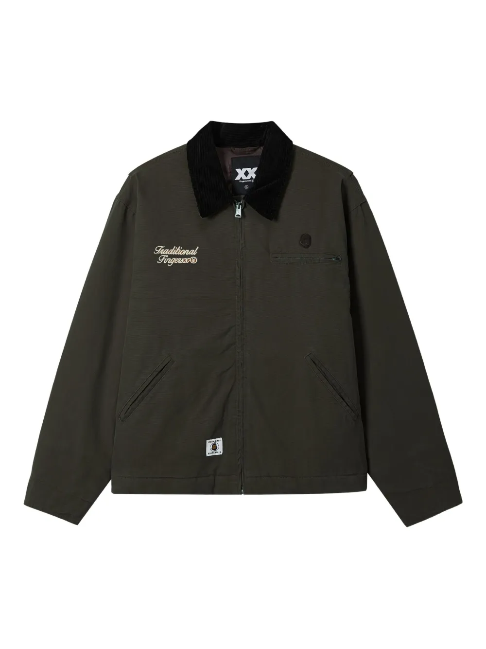 FINGERCROXX corduroy-collar zip-up jacket | Green | Image 1
