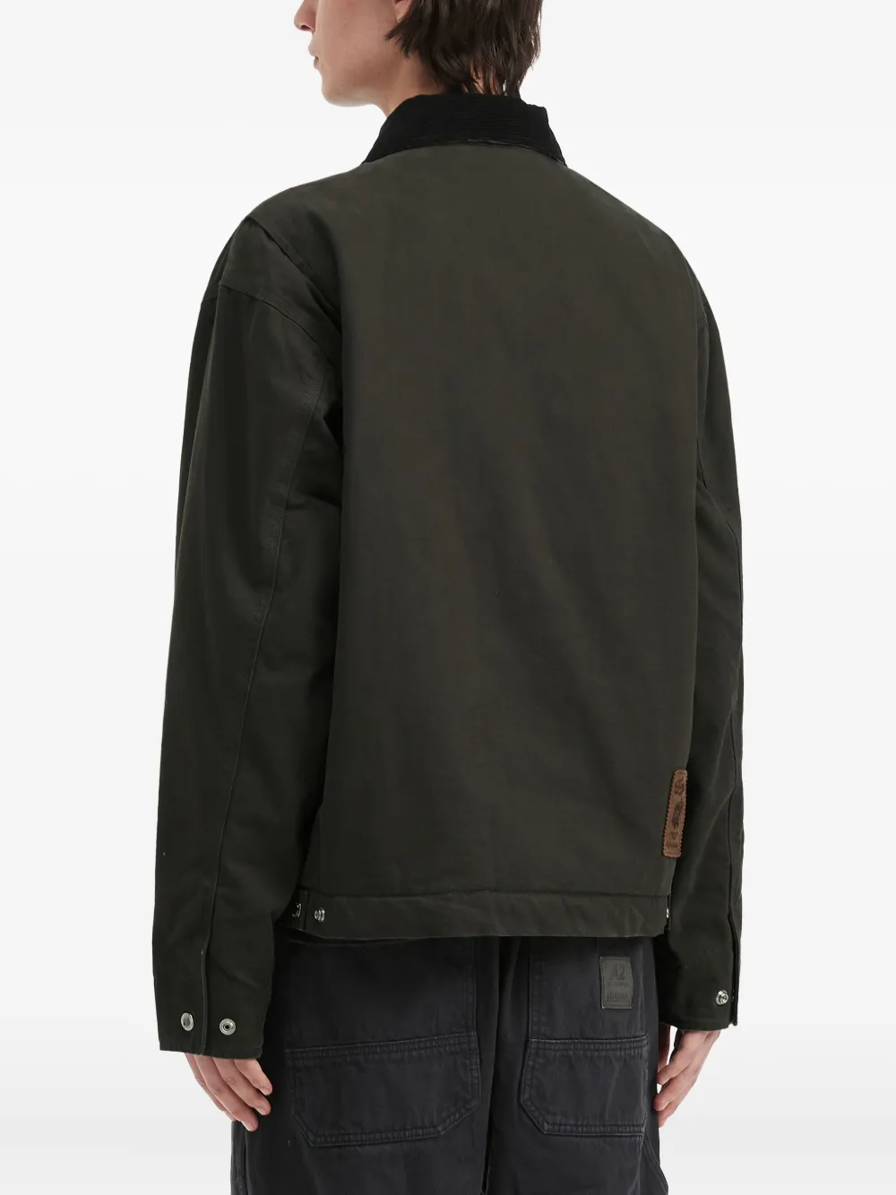 Fingercroxx Corduroy-collar Zip-up Jacket In Green