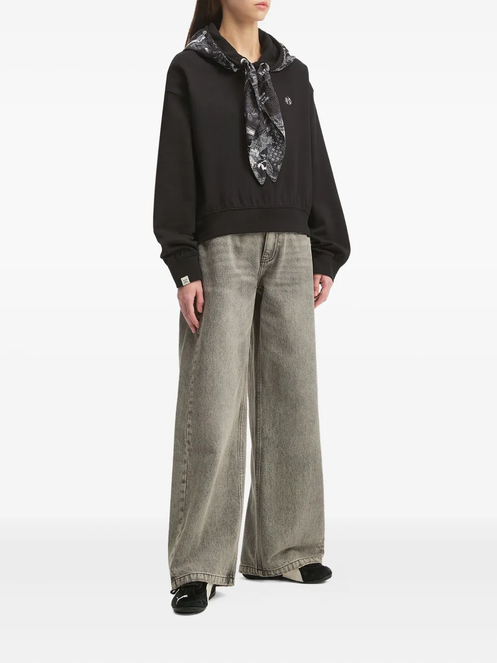 Musium Div. Top met capuchon en paisley-print - Zwart