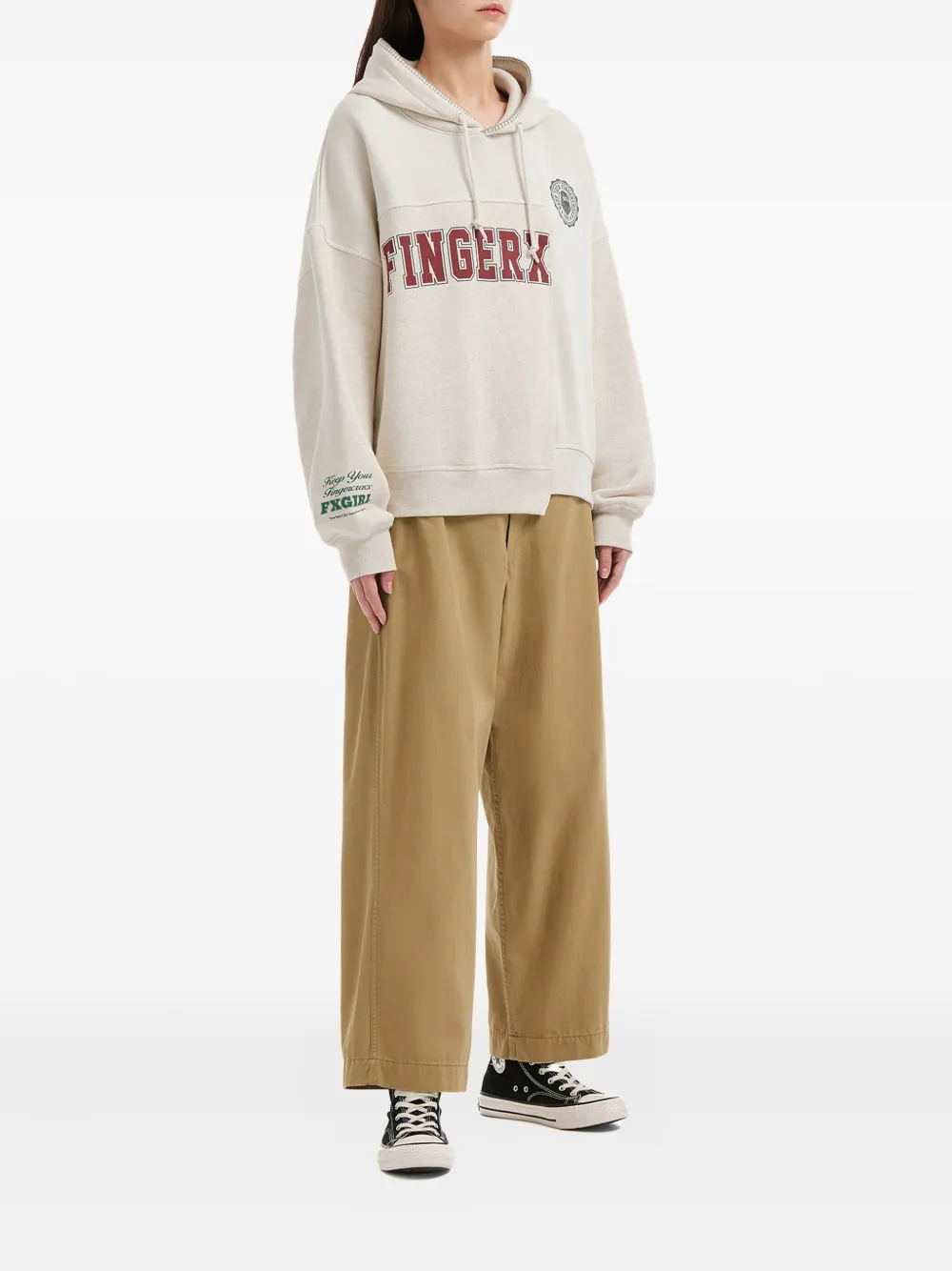 FINGERCROXX Hoodie met patchwork - Beige