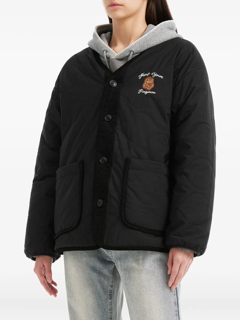 FINGERCROXX Gewatteerd jack met borduurwerk Zwart