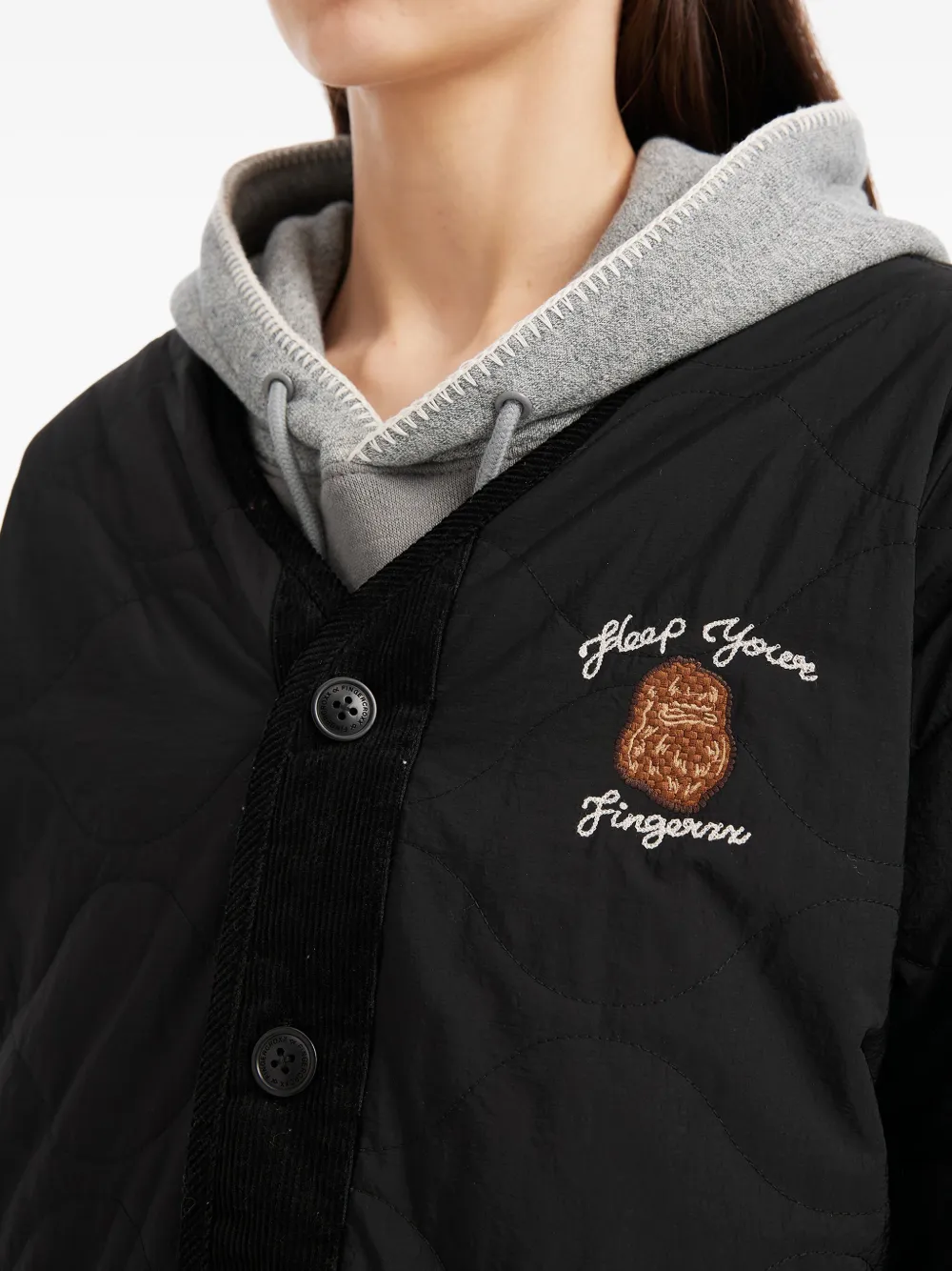 FINGERCROXX Gewatteerd jack met borduurwerk Zwart