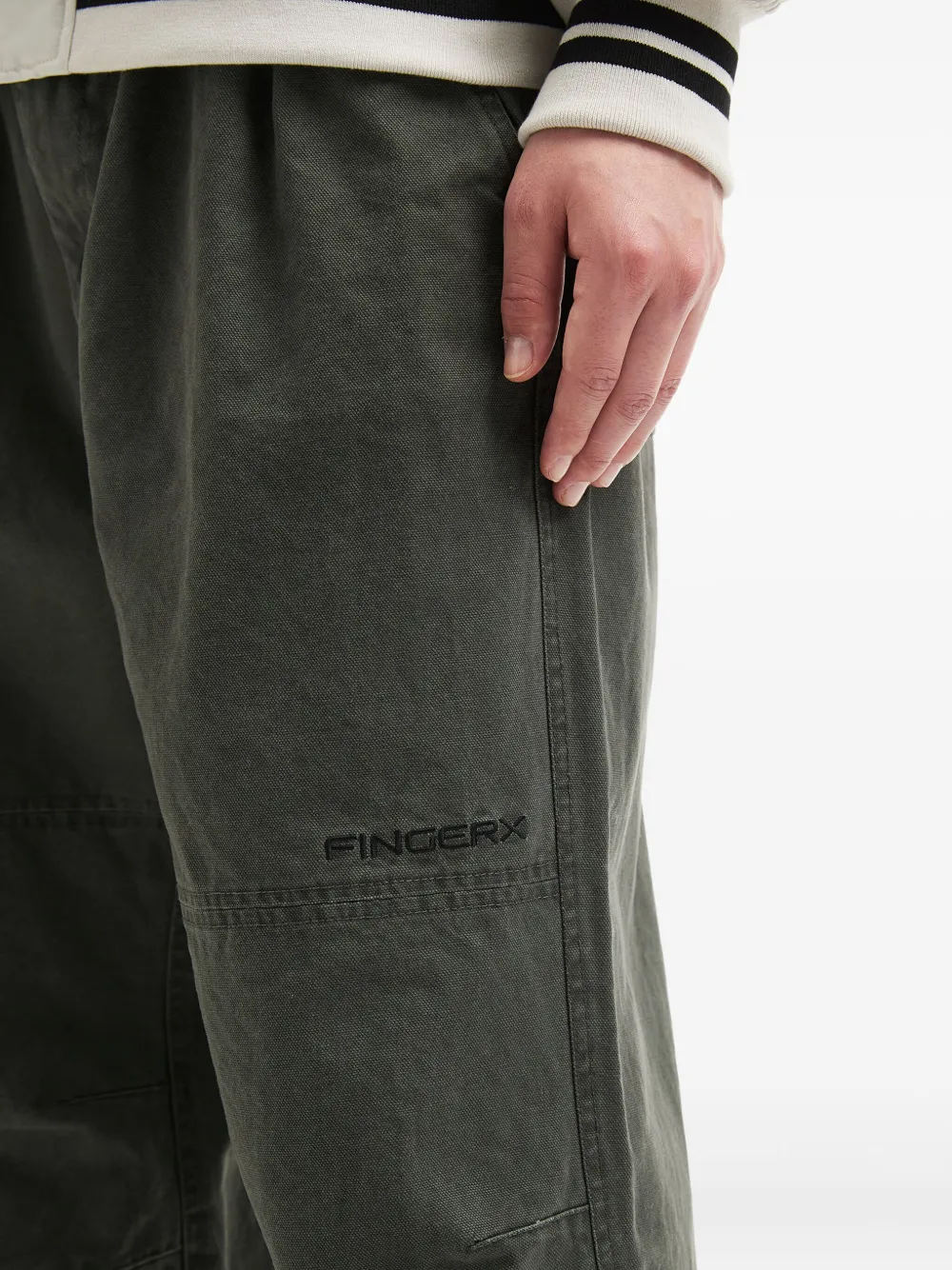 Fingercroxx Embroidered Logo Trousers In Gray
