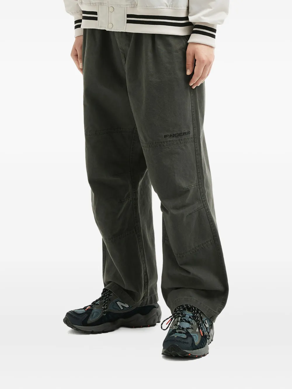 Fingercroxx Embroidered Logo Trousers In Gray