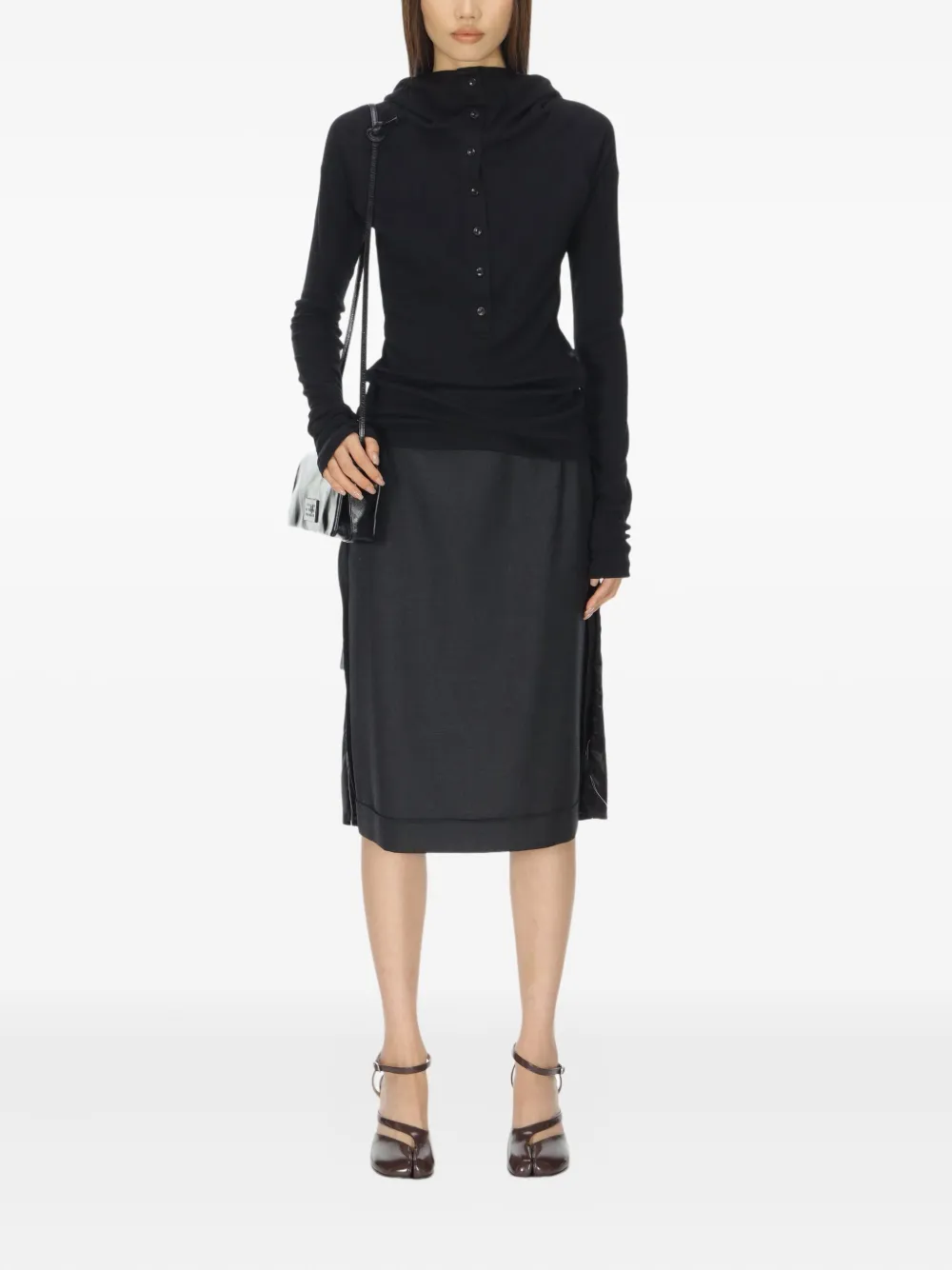 Low Classic Hoodie met knopen - Zwart