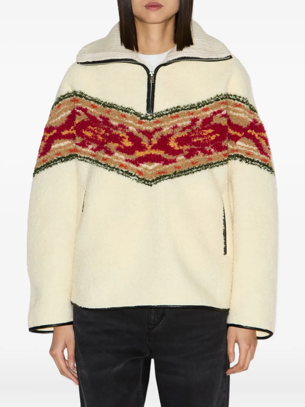 Isabel Marant Étoile Marner Graphic-stripe Fleece Sweater In Neutral