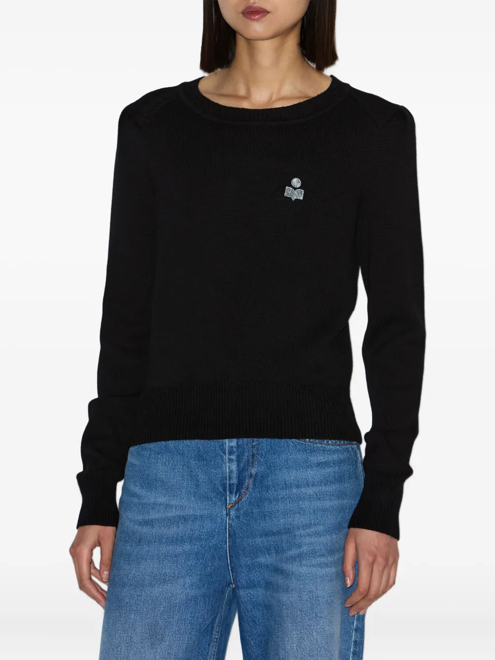 Isabel Marant Étoile Abelle Gathered-sleeves Embroidered-logo Sweater In Black