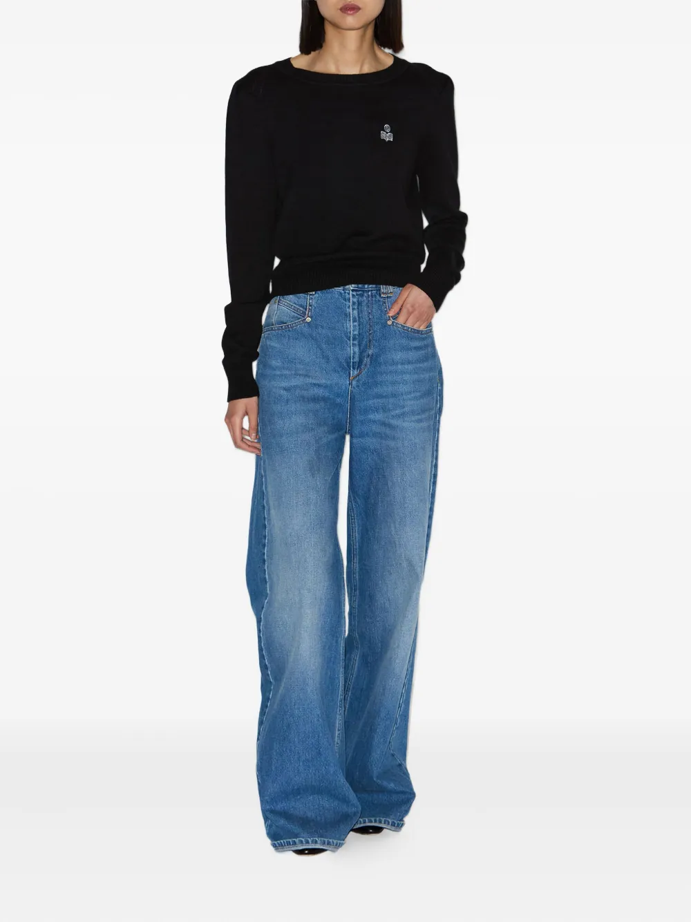Isabel Marant Étoile Abelle Gathered-sleeves Embroidered-logo Sweater In Black