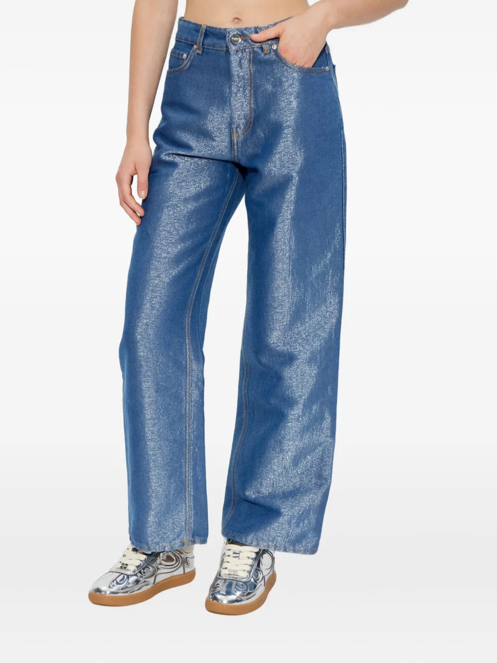 GANNI Jeans met metallic-effect Blauw