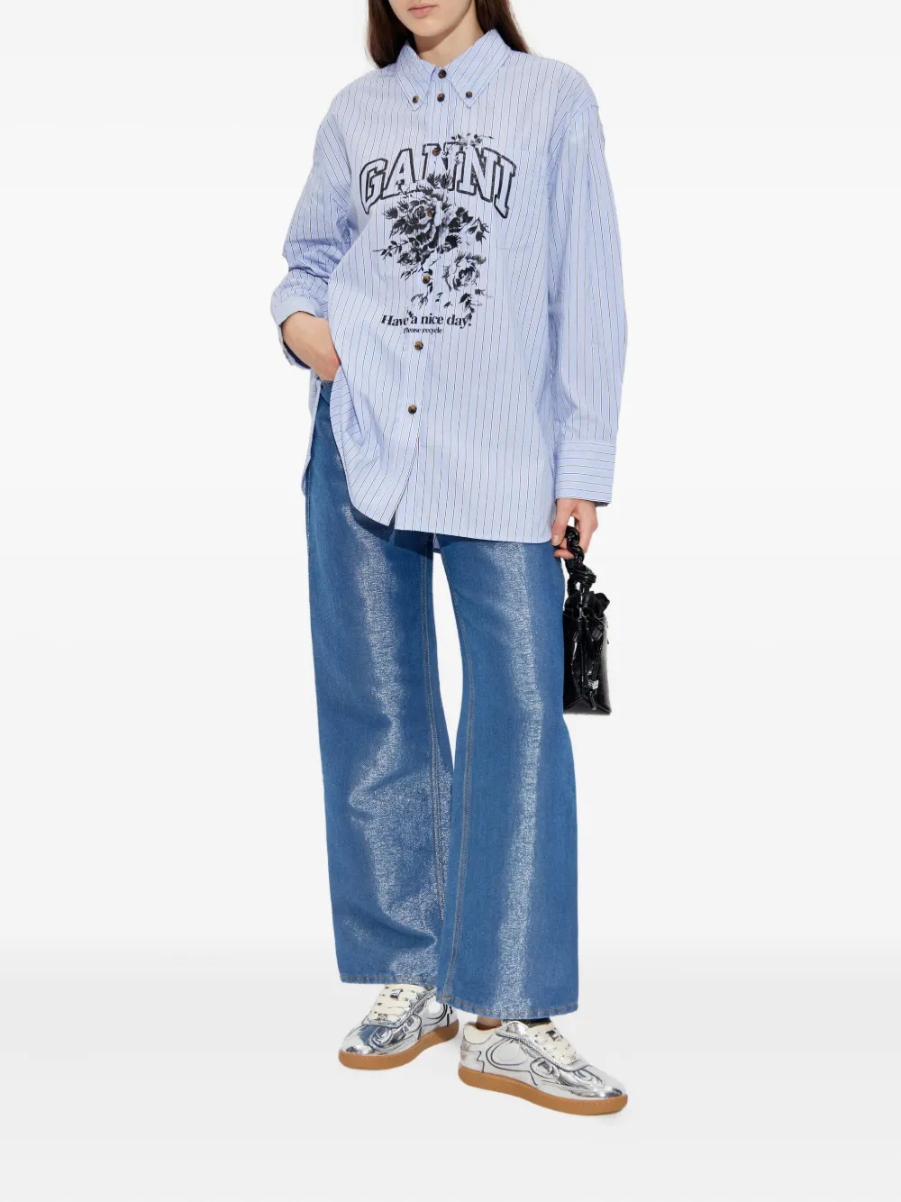 GANNI metallic-effect jeans - Blauw