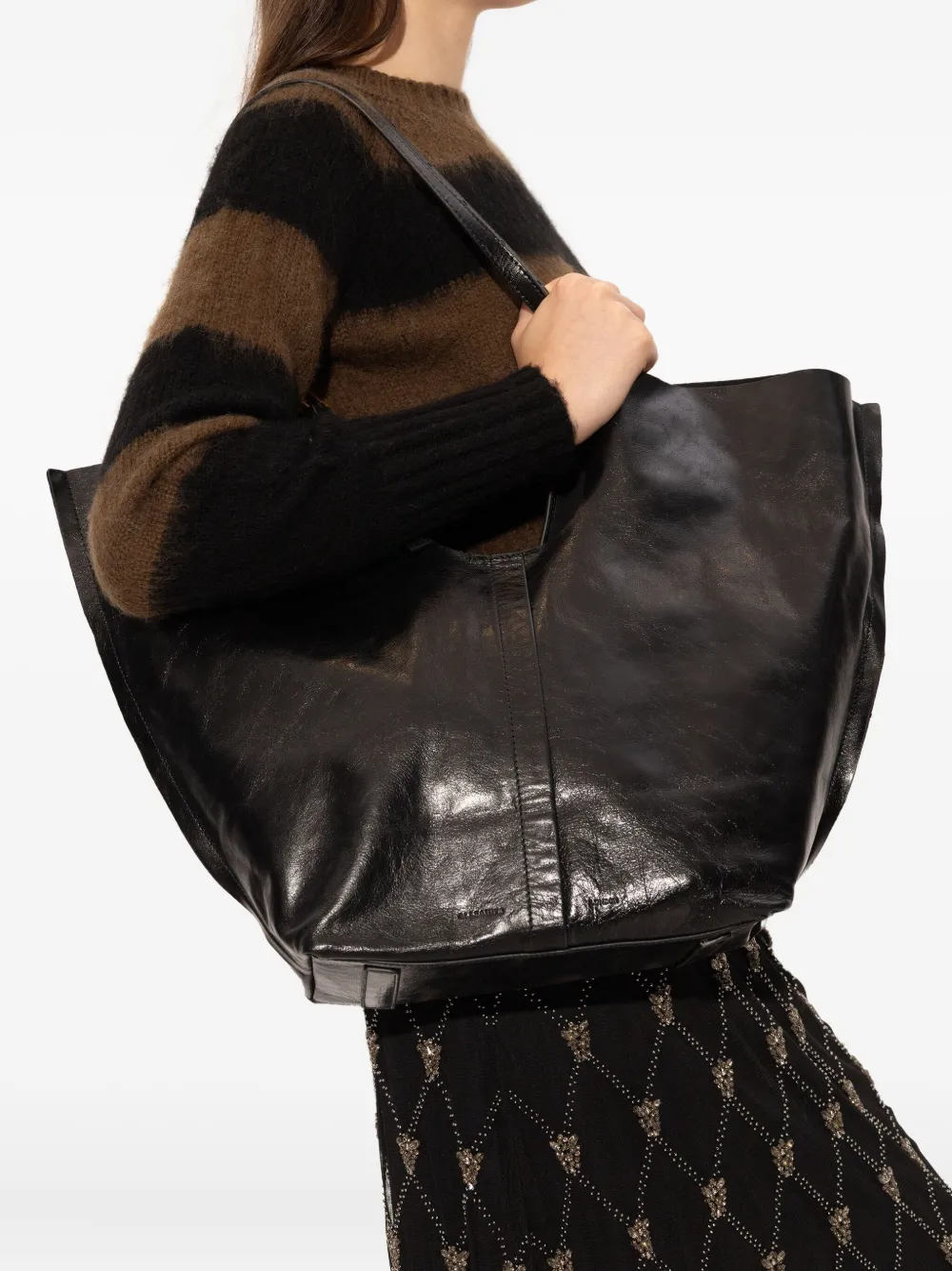 Allsaints Ara Leather Tote Bag In Black