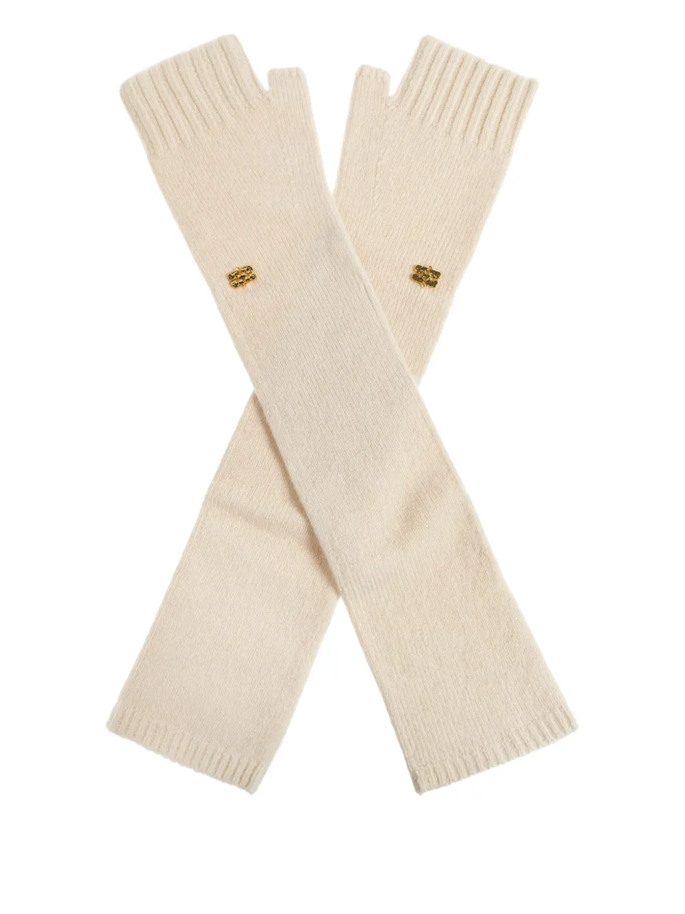 GANNI Geribbelde handschoenen met logodetail - Beige