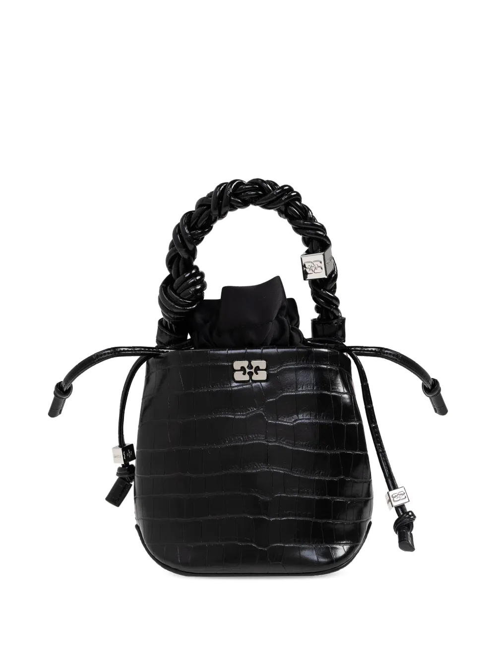 Ganni Croc-embossed Tote Bag In Black