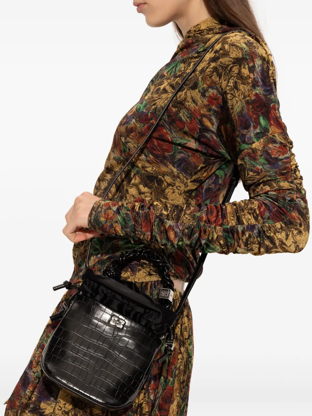 GANNI croc-embossed tote bag - Zwart