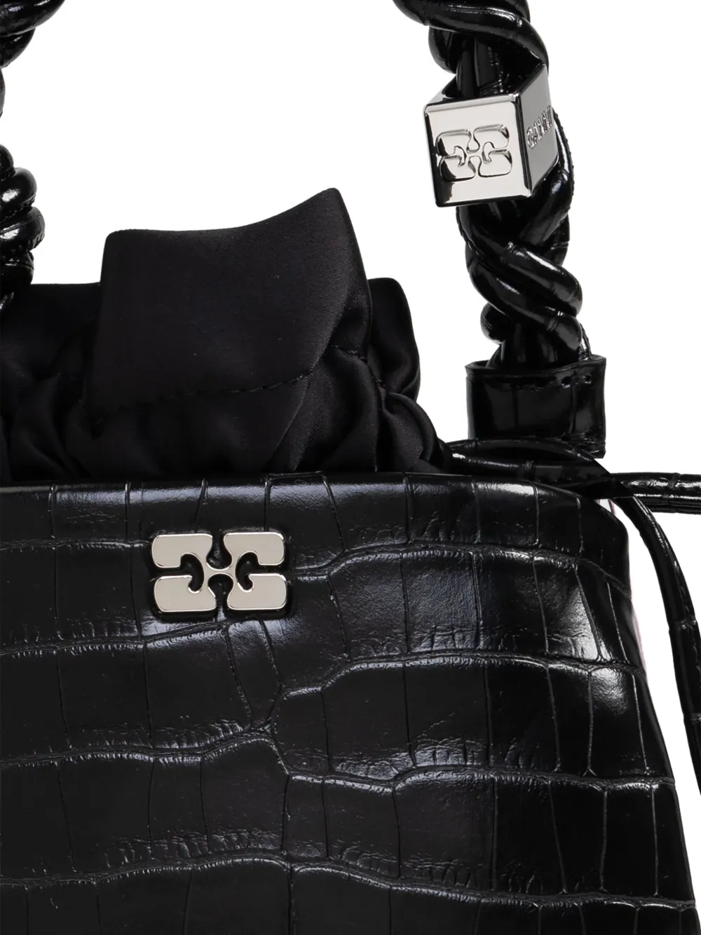 Ganni Croc-embossed Tote Bag In Black
