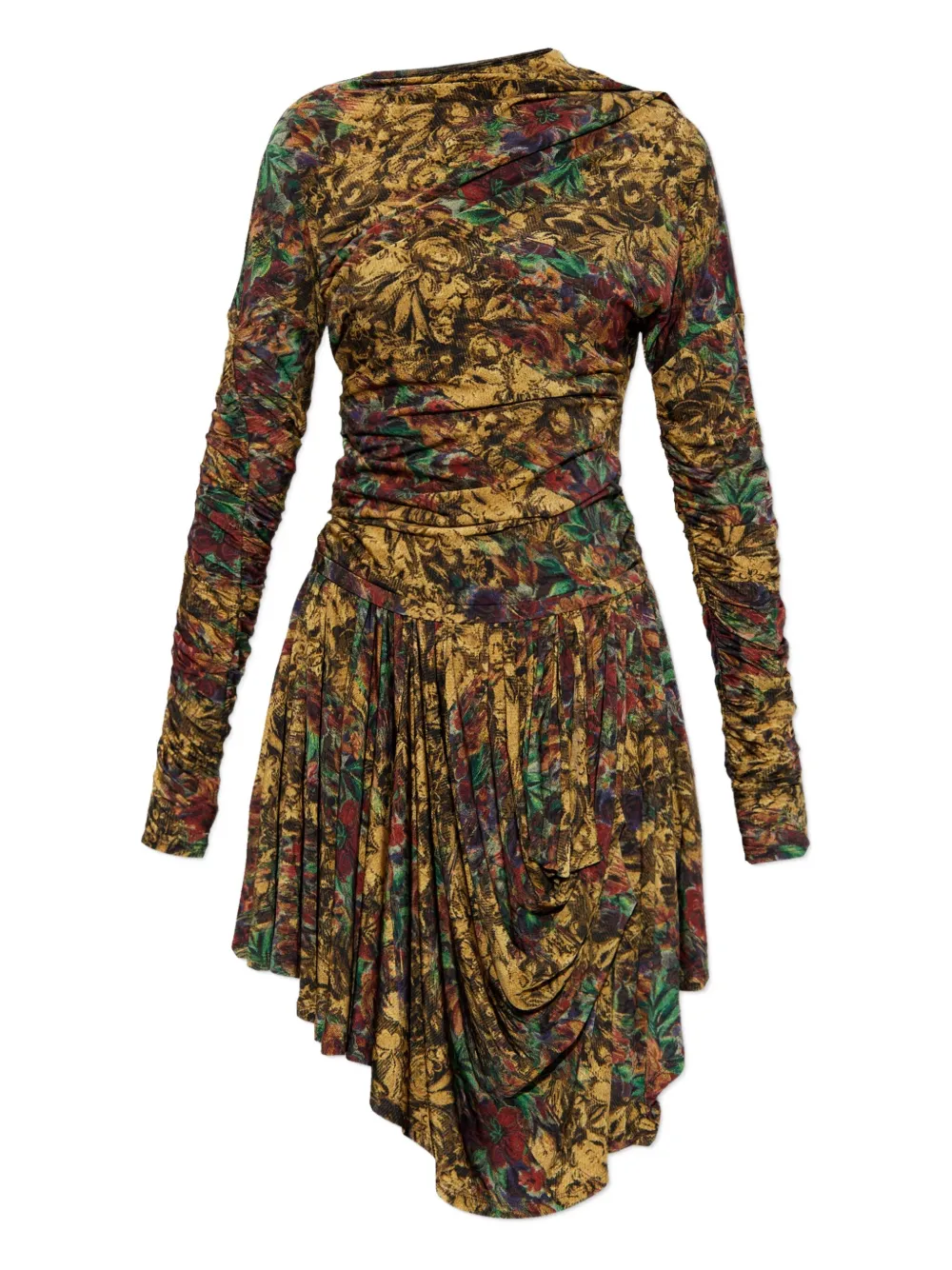 GANNI ruched floral midi dress - Giallo