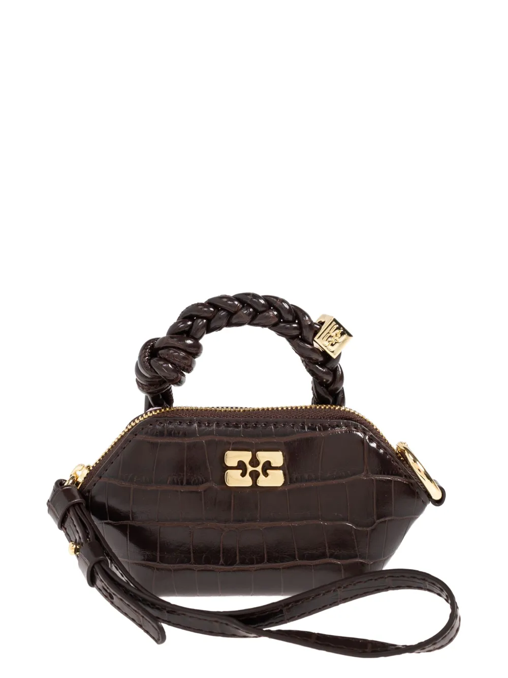 Ganni Mini Crocodile-embossed Tote Bag In Brown