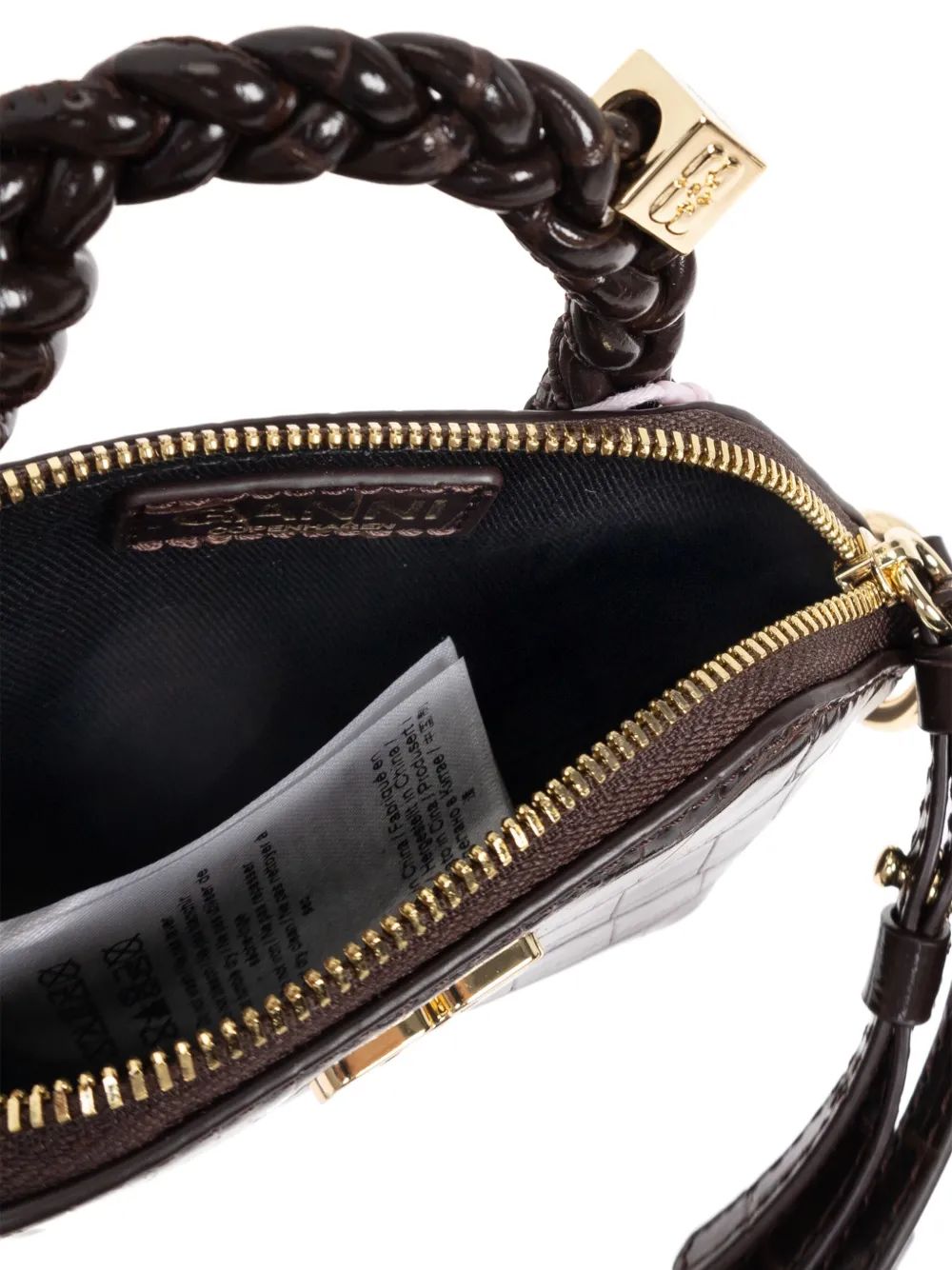 Ganni Mini Crocodile-embossed Tote Bag In Brown