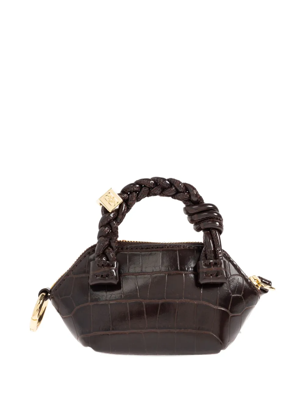 Ganni Mini Crocodile-embossed Tote Bag In Brown