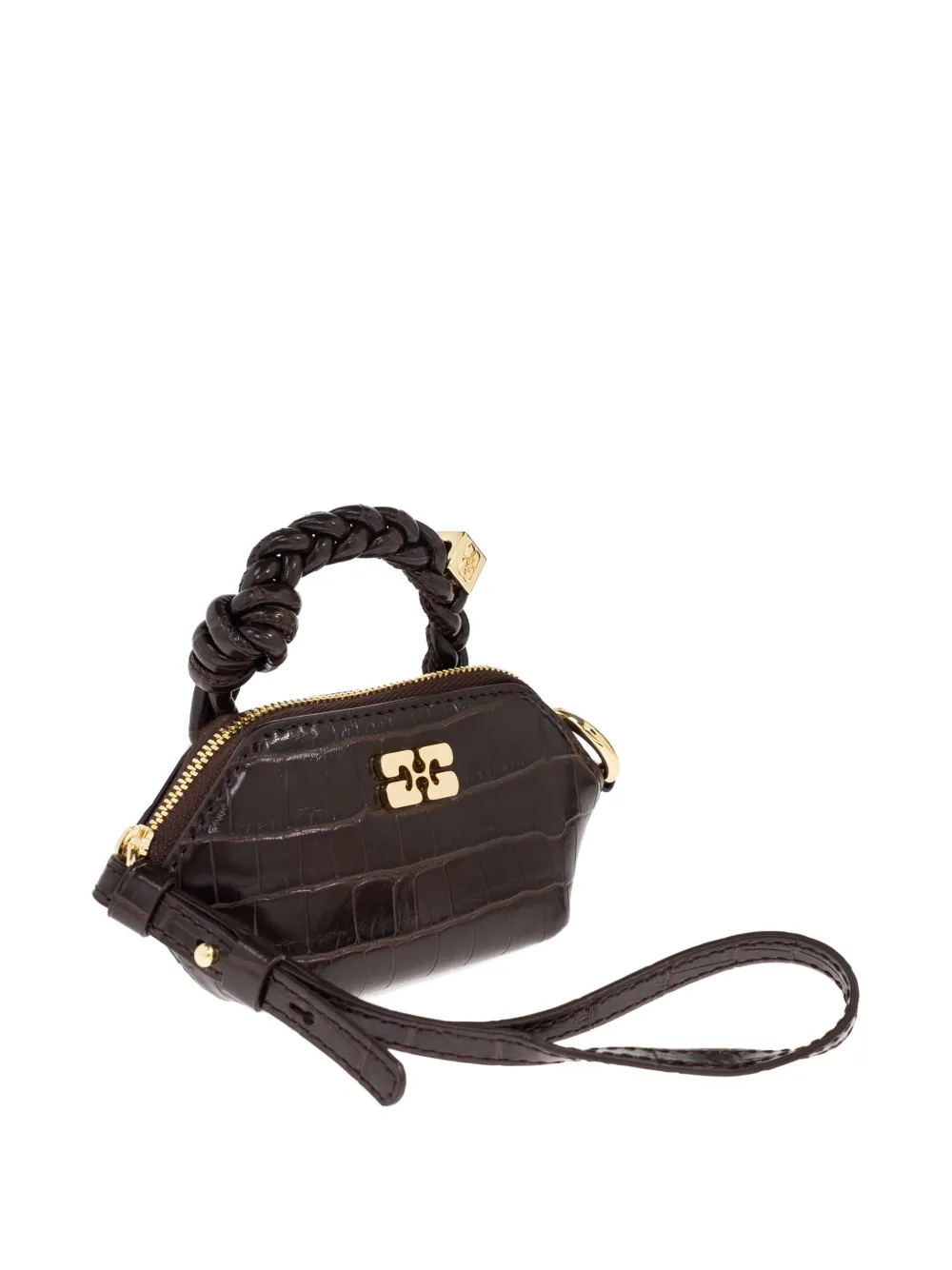 Ganni Mini Crocodile-embossed Tote Bag In Brown