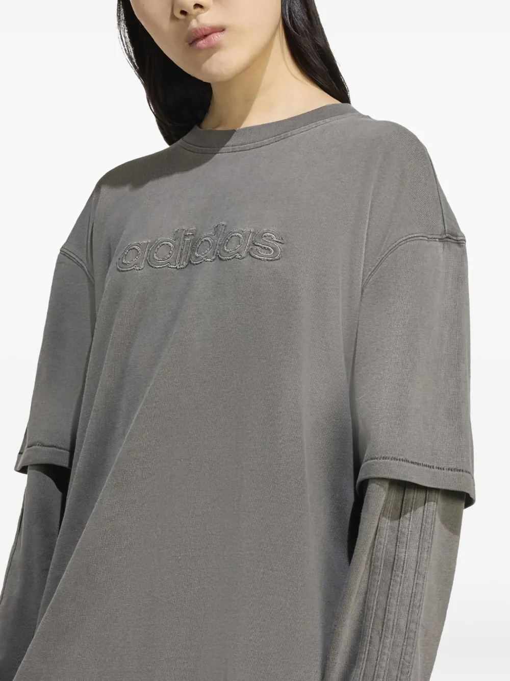 Adidas Originals Logo-embroidered T-shirt In Gray