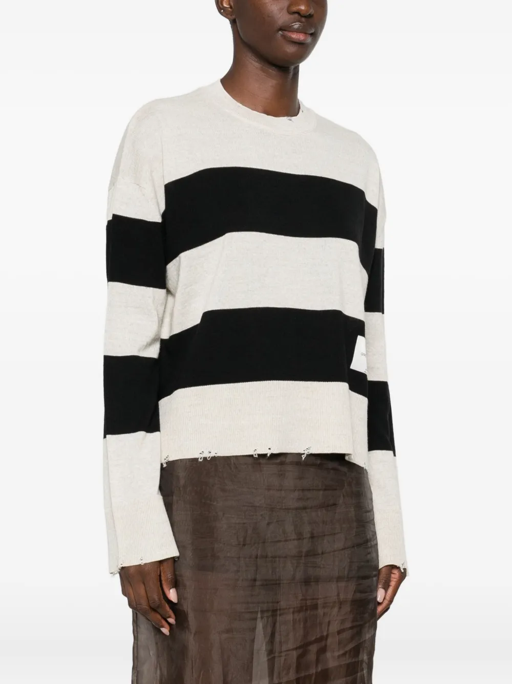 Laboratorio Capri Striped Frayed Knitted Sweater In White
