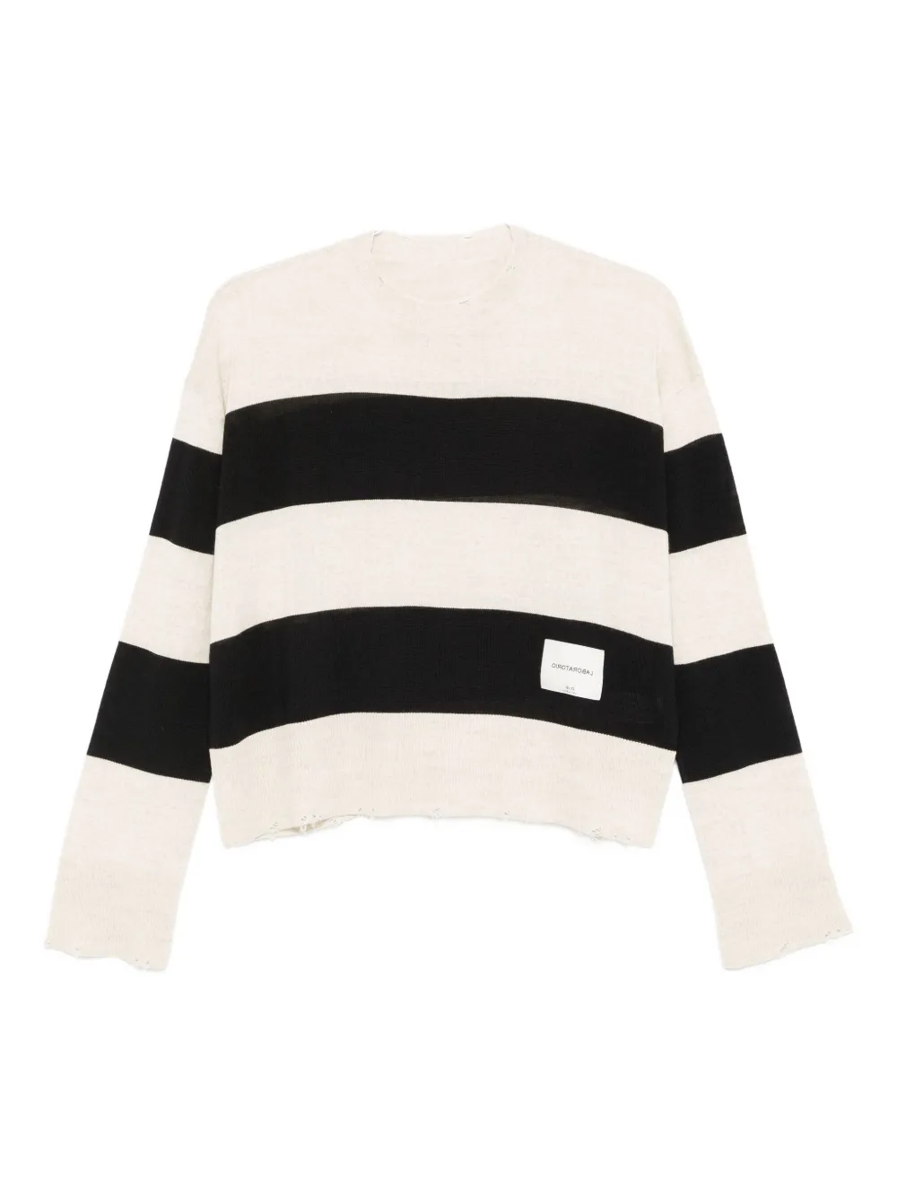 Laboratorio Capri Striped Frayed Knitted Sweater In White