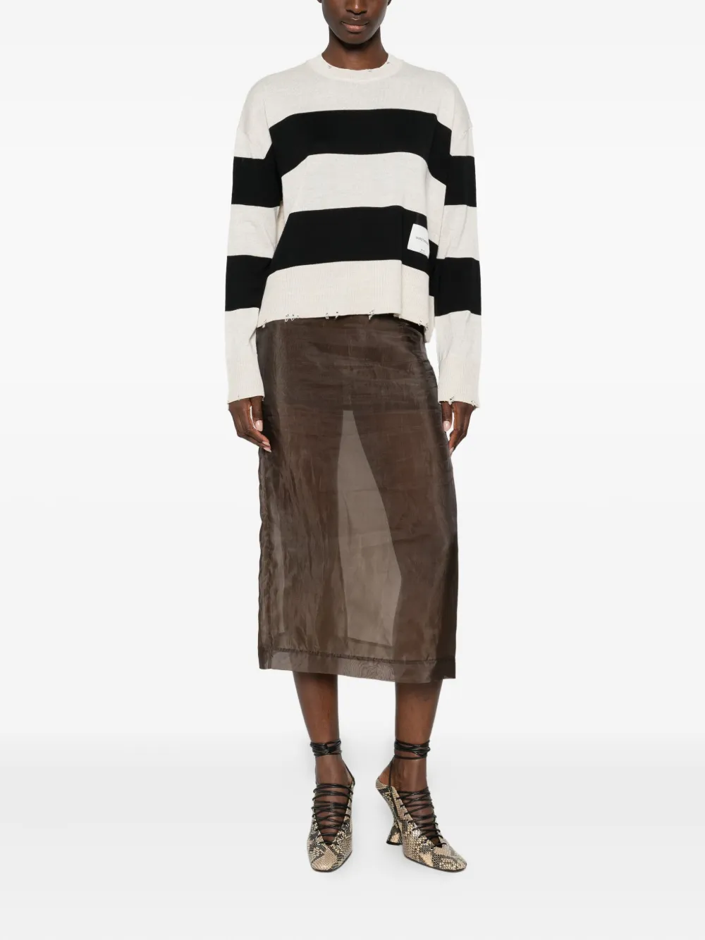 Laboratorio Capri Striped Frayed Knitted Sweater In White