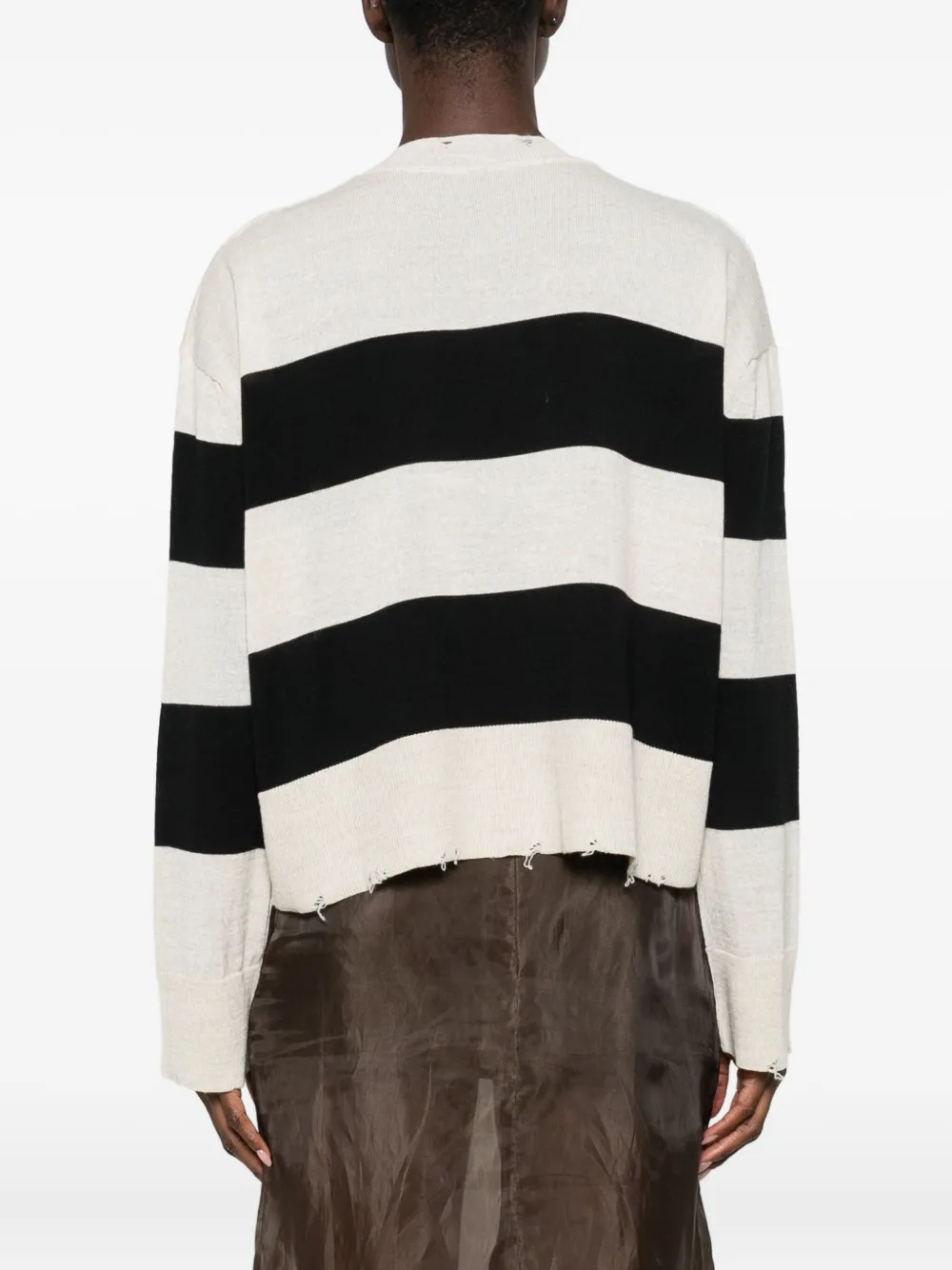 Laboratorio Capri Striped Frayed Knitted Sweater In White