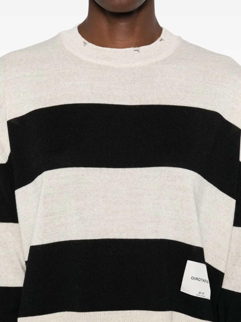 Laboratorio Capri Striped Frayed Knitted Sweater In White