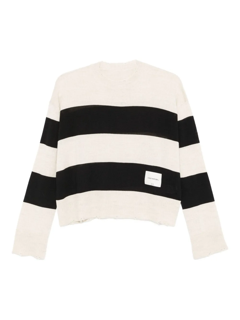 LABORATORIO CAPRI striped frayed knitted sweater - Bianco